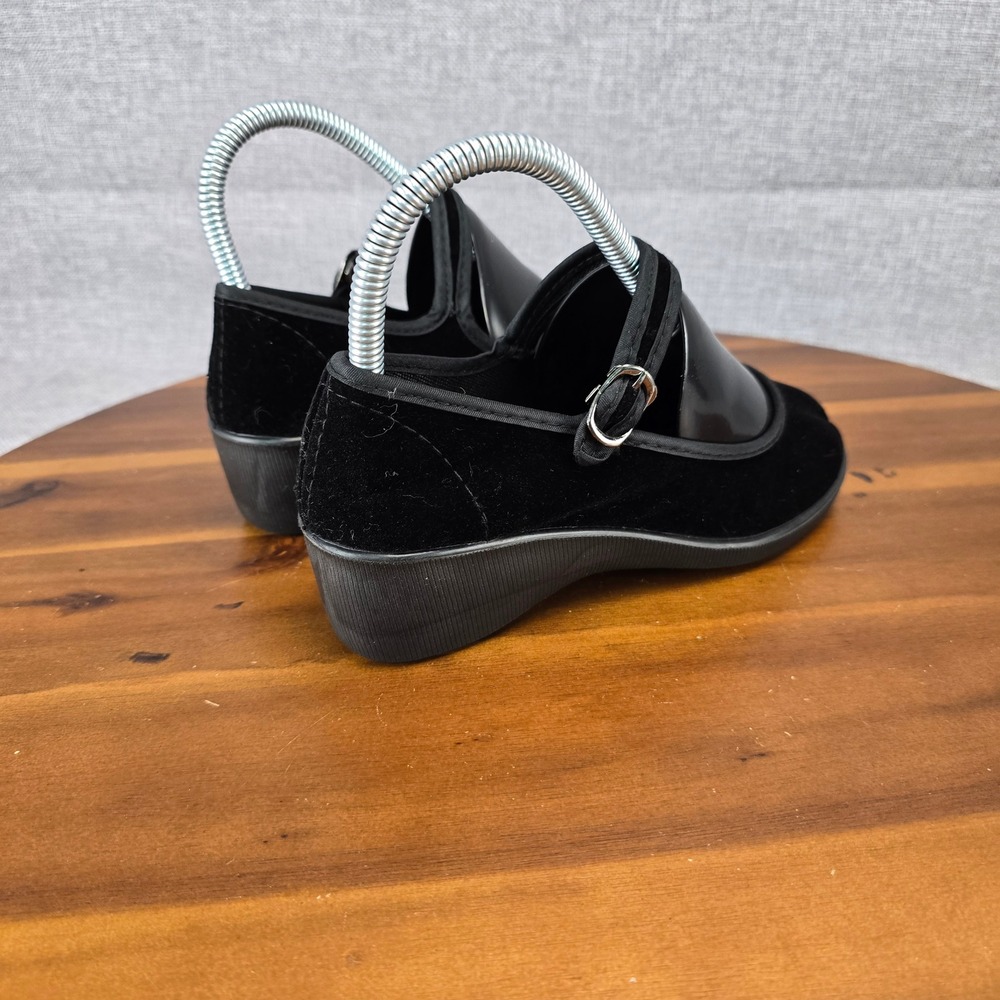 Shanghai Double Coin Black Velvet Mary Jane Martial Arts Wedge Shoes Size 220, 5 - Picture 12 of 16